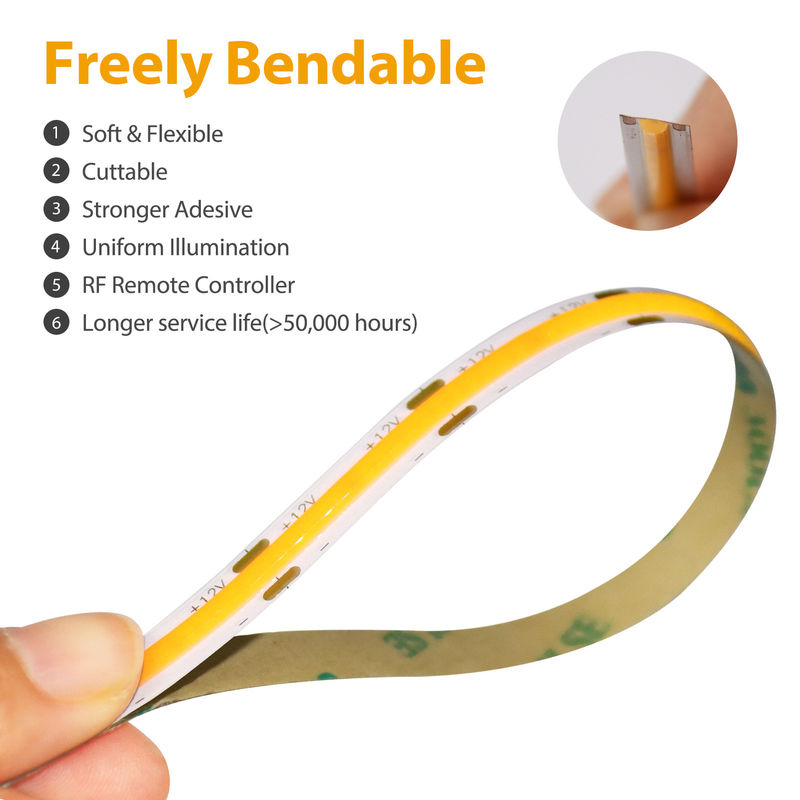 2700K-6500K 12V LED COB Strip 24V ชิปความหนาแน่นสูงตกแต่งภายในบ้าน