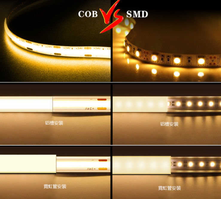 เปลี่ยนสีสมาร์ท 24V COB RGBW แถบ LED 10 มม. กันน้ำ 2700K-6500K