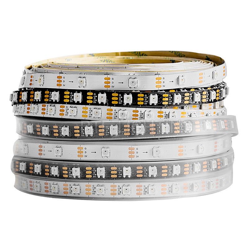 ไฟ LED Strip แบบยืดหยุ่น RGB WS2812B 5050SMD แอดเดรสส่วนบุคคล 16.4FT 60Pixels / M 300Pixels LED Pixel Strip