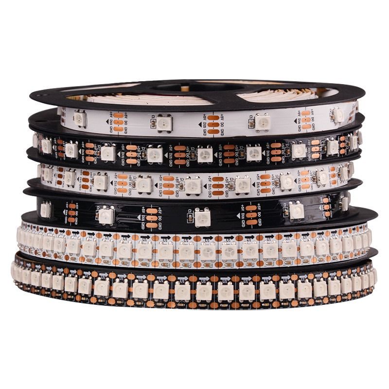 ไฟ LED Strip แบบยืดหยุ่น RGB WS2812B 5050SMD แอดเดรสส่วนบุคคล 16.4FT 60Pixels / M 300Pixels LED Pixel Strip
