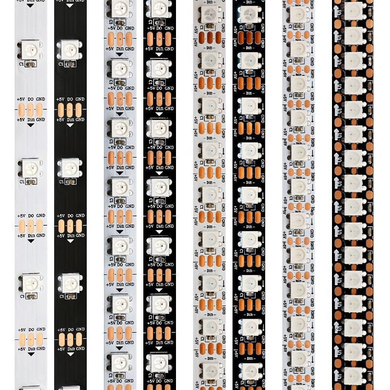 ไฟ LED Strip แบบยืดหยุ่น RGB WS2812B 5050SMD แอดเดรสส่วนบุคคล 16.4FT 60Pixels / M 300Pixels LED Pixel Strip